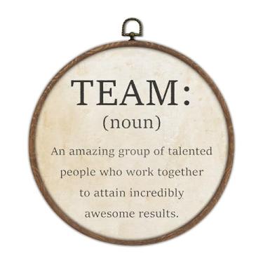 Imagem de Arte de parede motivacional Team Noun, impressão em tela emoldurada redonda, decoração de parede boho inspiradora para escritório, sala de aula, casa, placa inspiradora de trabalho em equipe para