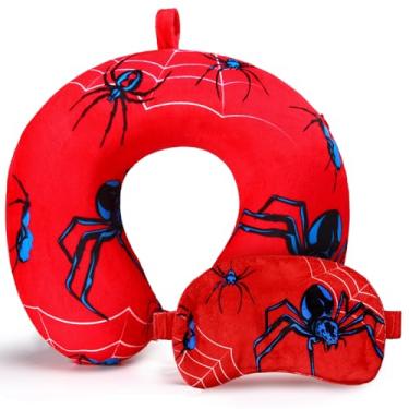 Imagem de Gilprop 2 almofadas de viagem de aranha com máscara para dormir, almofada de pescoço de espuma viscoelástica em forma de U com capa lavável, suporte de cabeça macio e confortável, acessórios de viagem