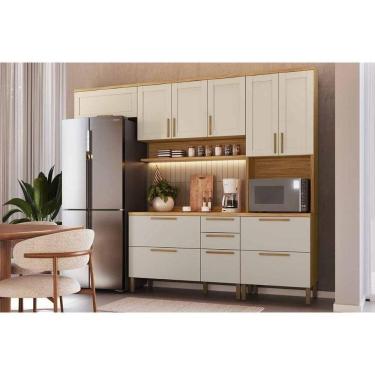 Imagem de Kit Cozinha Modulada 4 Peças Riesling (3aéreos+2balcões+1paneleiro) C4p228 Amendoa-off White - Ronipa