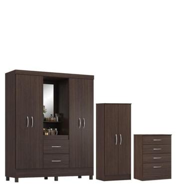 Imagem de Guarda Roupa Casal Capelinha Lord Com Multiuso Viena Com Comôda Astral Café - Demóbile