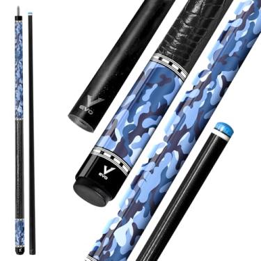 Imagem de EVO CAMO bastão de taco de piscina de fibra de vidro, bastões de baixa deflexão com junta de 3/8 x 10 pinos e ponta de 12,5 mm, envoltório de couro de microfibra