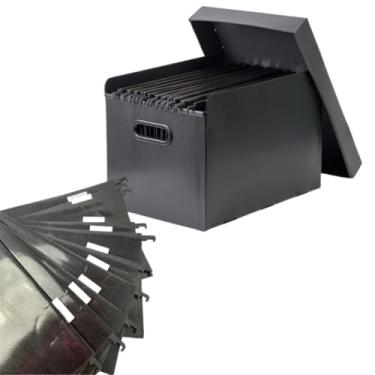 Imagem de Caixa Arquivo Organizadora Em Plástico C/Pastas Suspensas Unidade Ou Kit (1 CAIXA + 20 PASTAS PRETAS)