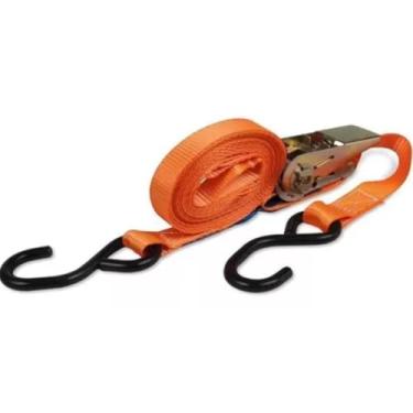 Imagem de Cinta Catraca para Fixação de Cargas, Laranja, Capacidade 100kg, com Ganchos