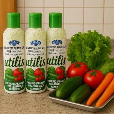 Imagem de Kit 3 Desinfetante Utilis Coala para Alimentos 300ml Limpa Desinfeta f