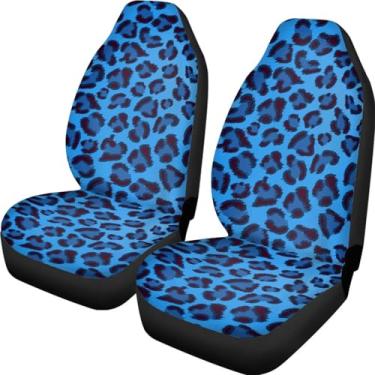 Imagem de Rucaresri Capas de assento dianteiras de carro com estampa de leopardo azul, fina, respirável, fácil de instalar, capas de assento de balde automotivas, serve para a maioria dos carros, caminhões SUV