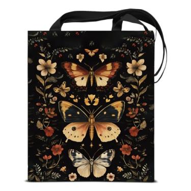Imagem de KSFFWQIN Bolsa feminina de lona com estampa de borboleta floral, estampa de borboleta, academia, reutilizável, para compras, trabalho, viagem, praia, bruxa, estética