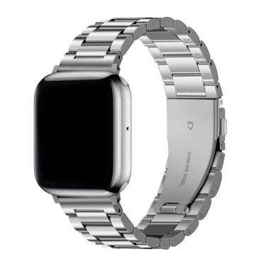 Imagem de Pulseiras de relógio de metal clássicas para homens e mulheres, compatível com Apple Watch séries 1/2/3/4/5/6/7/8/9/10/SE/Ultra 1 2, prata