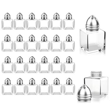 Imagem de Pacote com 24 mini saleiros e pimenteiros, coqueteleira de temperos em forma de cubo de vidro de 14 g com funil, potes de tempero para festa de casamento, restaurante, casa, cozinha (prata)