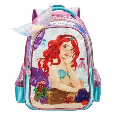Imagem de Mochila De Costas Escolar Infantil Meninas Sereia Ruiva 3D - Denlex