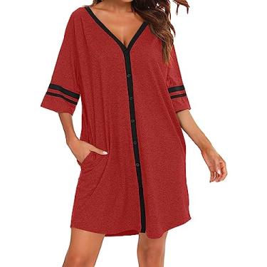 Imagem de Camisola Manga Curta, Camisola Feminina Manga Curta Pijamas, Vestido de pijama macio com decote em V, camisas noturnas pós-parto para dormir Shakven