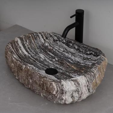 Imagem de MIDUSO Pia de embarcação de pedra irregular 100% feita à mão; pia de pedra real; pia de embarcação exclusiva; acima do balcão; pia de rocha de rio; banheiros rústicos de pias; Irre RiverStone 284