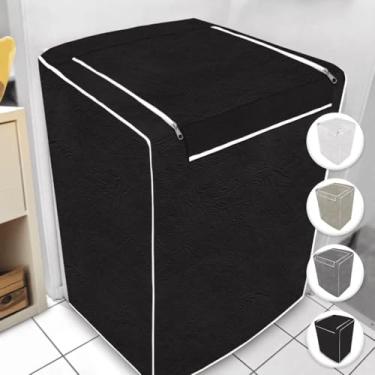 Imagem de Capa para Máquina de Lavar, PVC e Poliéster, Impermeável, com Zíper, Estampa Floral, Interior Flanelado, Tamanhos P/M/G (PRETO, M)