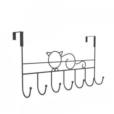 Imagem de Cabideiro de Porta, Cabide de Porta 7 Ganchos Reforçados para Pendurar Toalha Roupas sem Furar Metal, 40cm X 22cm(Coração Preto)