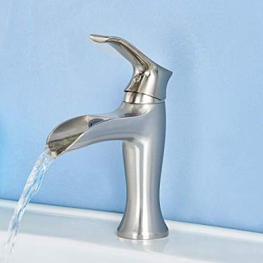 Imagem de Torneira de banheiro Ufaucet de aço inoxidável moderno comercial com acabamento cromado e alça única, torneira de pia de lavatório sem ralo, Moderno, Brushed Nickel