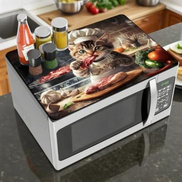 Imagem de Capa de microondas, resistente ao calor, antiderrapante, protetor de balcão, não apagável, impermeável, para lavadora, geladeira de micro-ondas (gato, 45 x 35 cm)
