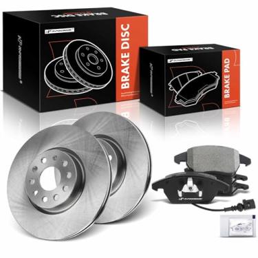 Imagem de A-Premium Conjunto de 6 peças 12,28 polegadas (312 mm) Rotores de freio a disco ventilado dianteiro + kit de pastilhas de cerâmica compatível com modelos selecionados Volkswagen, Audi - Jetta, Passat