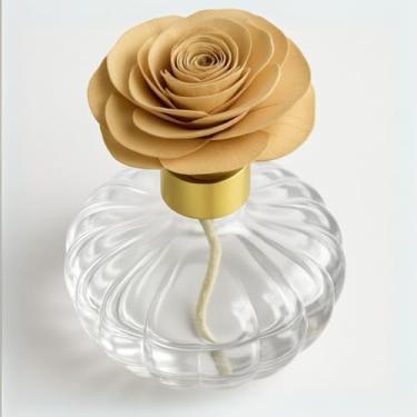 Imagem de Frasco Difusor de Ambiente 160ml em Vidro Premium com Flor Decorativa e Tampa Dourada – Aromatizador de Luxo(2 Frascos (PAR),Bege)