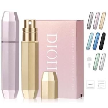 Imagem de DIOHIO Atomizador de perfume de 5 ml, recarregável, 3 peças, frasco recarregável de perfume, frasco de perfume, mini dispensador de colônia, pulverizador portátil (ouro rosa)