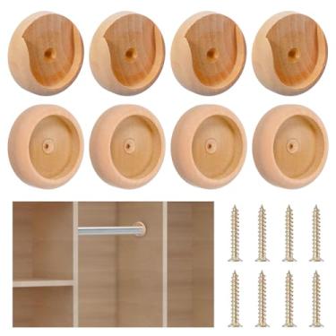 Imagem de Conjunto de 8 peças de suportes de vara de madeira para armário, suportes de suporte de haste de armário com 8 parafusos para cortina de banheiro e loja de roupas