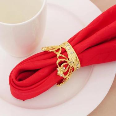 Imagem de 1 anel de guardanapo de coroa, fivela de guardanapo, placa de hotel, decoração de mesa de casamento, anel de guardanapo para jantar, reuniões de família (ouro)