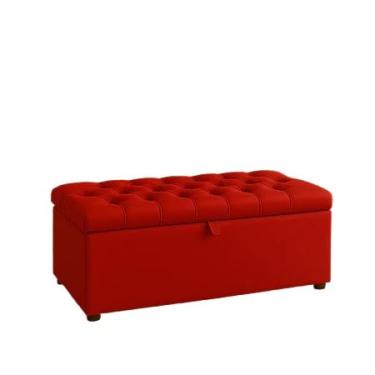 Imagem de Puff Baú Pé de Cama 90 cm Suede – Organizador de Sapatos, Brinquedos e Porta Objetos(Vermelho,Tampa Captone)