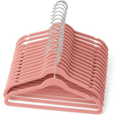 Imagem de Cabide de Veludo Infantil Antideslizante Azul, Bege, Preto e Rosa (20, Rosa)