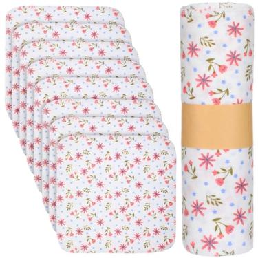 Imagem de Pacote com 25 toalhas de papel de pano de algodão, toalhas de papel reutilizáveis macias absorventes de 30 cm, rolo lavável com zero desperdício para cozinha, multiuso (flor, grande)