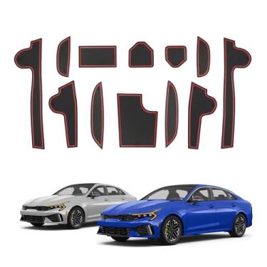 Imagem de ECOZEN Tapetes para porta K5 2026 - 12 peças de forro de console central vermelho para acessórios Kia K5 2025-2026 - Tapete antiderrapante com proteção de PVC para interior K5 DL3 (LXS/GT-Line/GT/EX