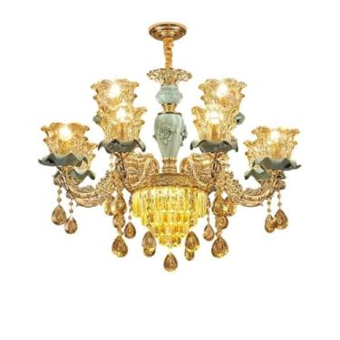 Imagem de Lustre de cristal de luxo em estilo europeu para villas e palácios - Design grandioso para sala de estar, sala de jantar de hotel e quarto | Luminária de destaque em cerâmica de alta qualida