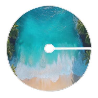 Imagem de Blueangle Saia de árvore de Natal de praia tropical de 120 cm - poliéster macio e resistente a rugas, decoração de férias para festas de Natal, árvore festiva e decoração de casa (596)