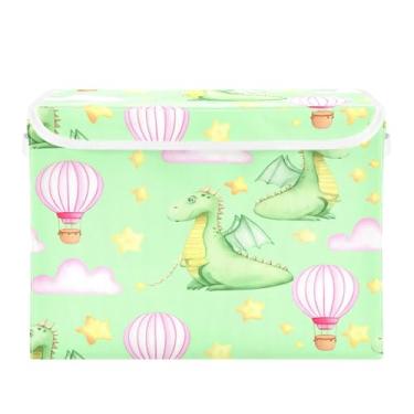 Imagem de SEHANY Cestas de armazenamento engraçadas de dinossauro com tampas, organizador de caixa de armazenamento dobrável, caixas de armazenamento de armário de tecido para roupas cobertor de escritório