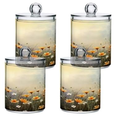 Imagem de ATTX Dispensador de suporte Qtip de flores silvestres coloridas para bola de algodão, cotonete, frasco de boticário transparente, decoração de casa, pote de armazenamento de cozinha, pacote com 4 (585