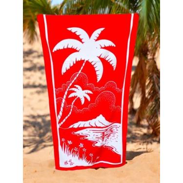 Imagem de Toalha de Praia Coqueiros Vermelho Aveludado Algodão Dohler