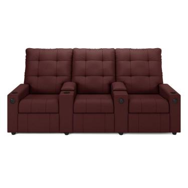 Imagem de Poltrona Reclinável Para Cinema Parma 3 Lugares Baú Usb Veludo Fh1 - D'rossi Cor Vinho