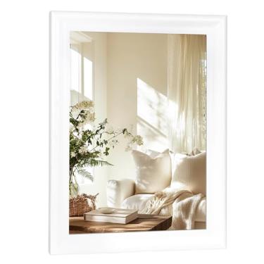 Imagem de CULER Espelho de parede de madeira branca para banheiro, retangular 50,8 x 40,6 cm espelhos vatiny pendurados com moldura de madeira para sala de estar, quarto, entrada