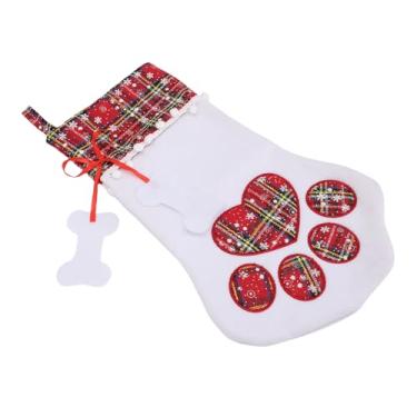 Imagem de Keenso Meias de Natal, Meia de Suspensão de Natal Em Formato de pé de Cachorro Xadrez Com Tecido de Algodão Xadrez à Prova de Abrasão Grosso para Decoração de Férias de Famílias (Vermelha)