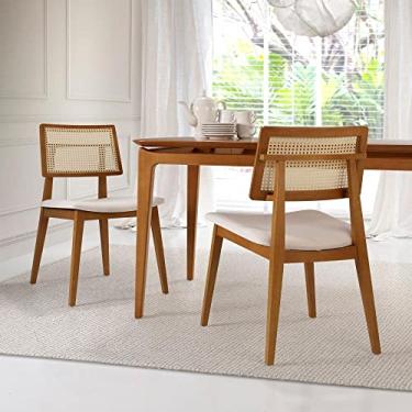 Imagem de Kit 6 Cadeiras Madeira Maciça Palermo Encosto Tela Assento Estofado Móveis Clement