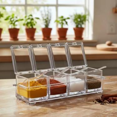 Imagem de Porta Temperos Acrílico Com 4 Potes Organizadores 220 ml Com Suporte E Colheres Para Cozinha