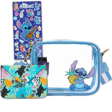 Imagem de Bolsa transparente Stitch com conjunto de carteira – Conjunto de bolsa Disney com linda bolsa transversal transparente e carteira para mulheres mais adesivos | Conjunto de bolsa transparente