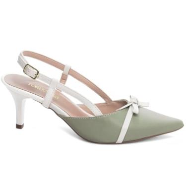Imagem de SAPATO SCARPIN TORRICELLA NAPA VERDE E OFF WHITE FIVELA DE AJUSTE NA COR DOURADO NÚMERO 39