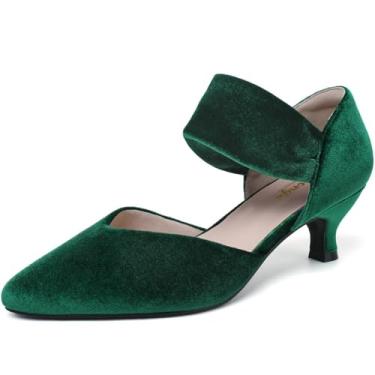 Imagem de RIBONGZ Salto gatinho feminino bico fechado confortável salto baixo bico fino sexy sem cadarço festa nupcial sapatos elegantes, Verde, 8 UK