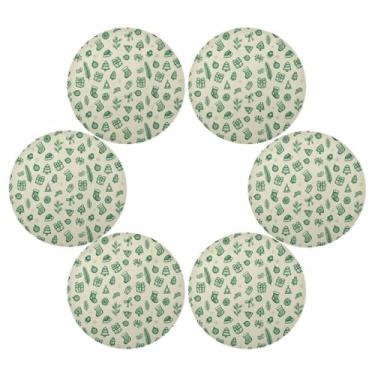 Imagem de Wassud Jogo americano conjunto de 6 tapetes de mesa redondos verdes para cozinha e jantar tapetes laváveis resistentes ao calor decoração de mesa 39 cm