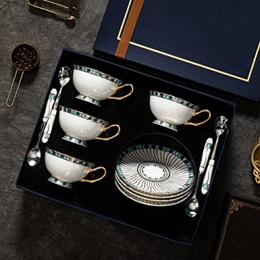 Imagem de Conjuntos de chá de cerâmica, conjunto de xícaras de café Bone China com caixa de presente luxuosa xícara de chá da tarde em estilo europeu para festa de chá, casamento, chá da tarde, chá da tarde (D)