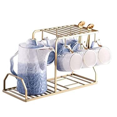 Imagem de YYBOES Conjuntos de chá de porcelana com suporte de metal, conjunto de chá moderno com suporte de copo e colher de chá para chá, café, água