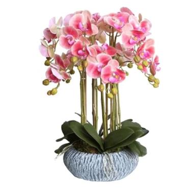 Imagem de LMJYU Orquídea artificial 58,4 cm com vaso de porcelana conjunto de flores artificiais Phalaenopsis flores artificiais em vaso orquídeas falsas flores artificiais
