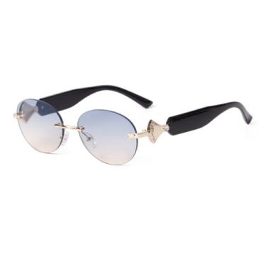 Imagem de HCHES Óculos de Sol Redondos Sem Aro UV400 Masculino Feminino Luxo Verão Degradê (6)