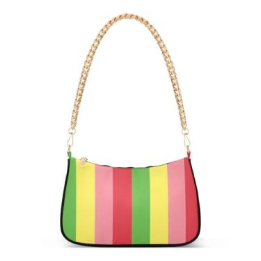 Imagem de CEBUGI Bolsa tiracolo feminina bolsa de ombro colorida com estampa de patchwork bolsa clutch elegante com alça de corrente