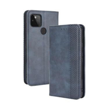 Imagem de Capa flip de couro para Google Pixel 4A 5G,Flip magnético retro,Caso de telefone de couro PU,Design de carteira com 3 slots de cartão e 1 clipe de dinheiro -Blue