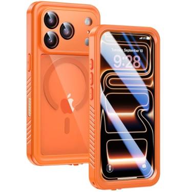 Imagem de Lanhiem Capa magnética para iPhone 17 Pro Max à prova d'água, protetor de tela embutido e proteção de câmera, [compatível com MagSafe] Capa de telefone resistente à prova de poeira de corpo inteiro