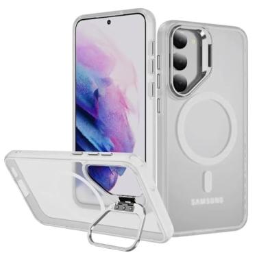Imagem de Capa magnética fosca para celular Samsung Galaxy S24 Plus com suporte para lente e revestimento eletroplástico, proteção contra quedas, transparente, para Galaxy S24